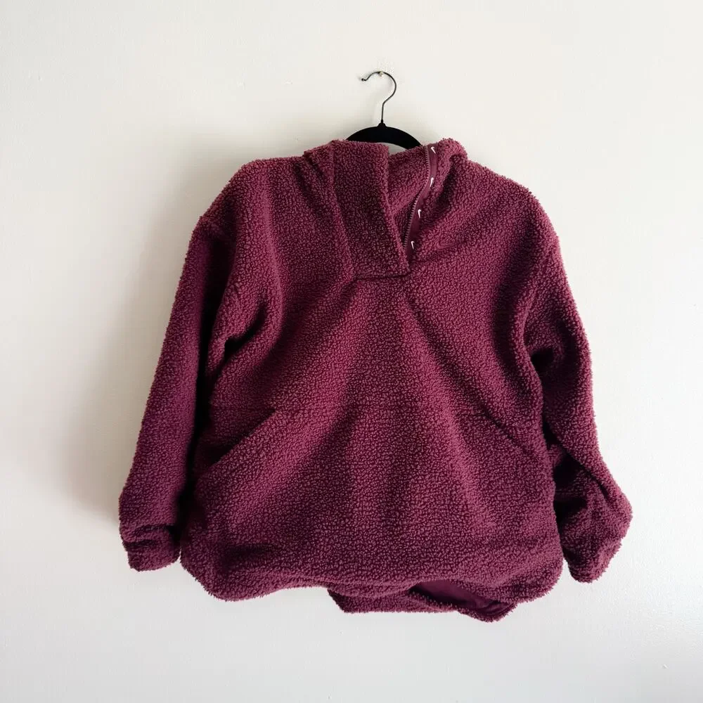 Nike Therma Fit Maroon Hooded Fleece Sherpa Pullover Sweatshirt XL Comfort